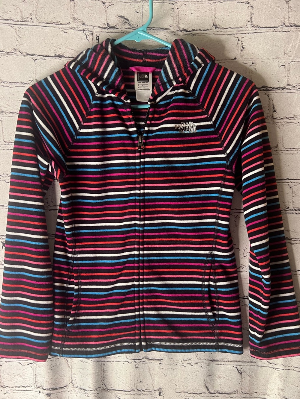 The North Face Girls Striped Fleece Hooded Jacket Size 10/12